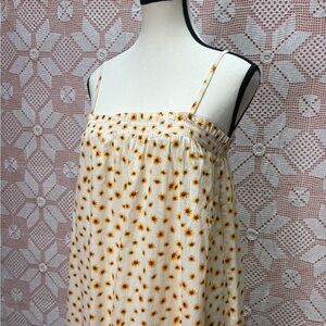 Sunflower Smocked Midi Dress Cottagecore Stretch